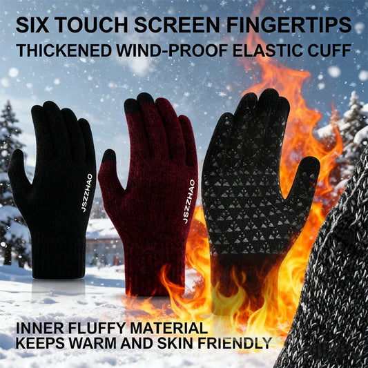 Unisex Winter Touchscreen Gloves - Thick Thermal Knit with Anti-Slip Silicone Palm