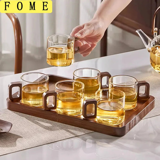 2/4/6-Pack Heat-Resistant Borosilicate Glass Tea & Espresso Cups with Walnut Handle, 120 ml (4 fl oz)