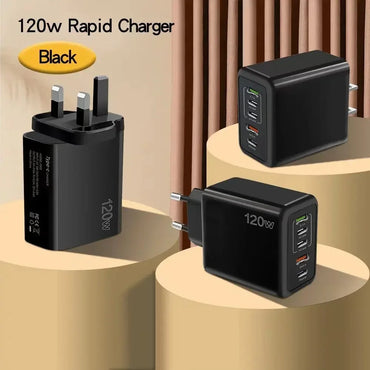 5-Port 120W USB-C PD Fast Wall Charger (3×USB-C + 2×USB-A) — Multi-Device Fast Charging for Smartphones & Tablets