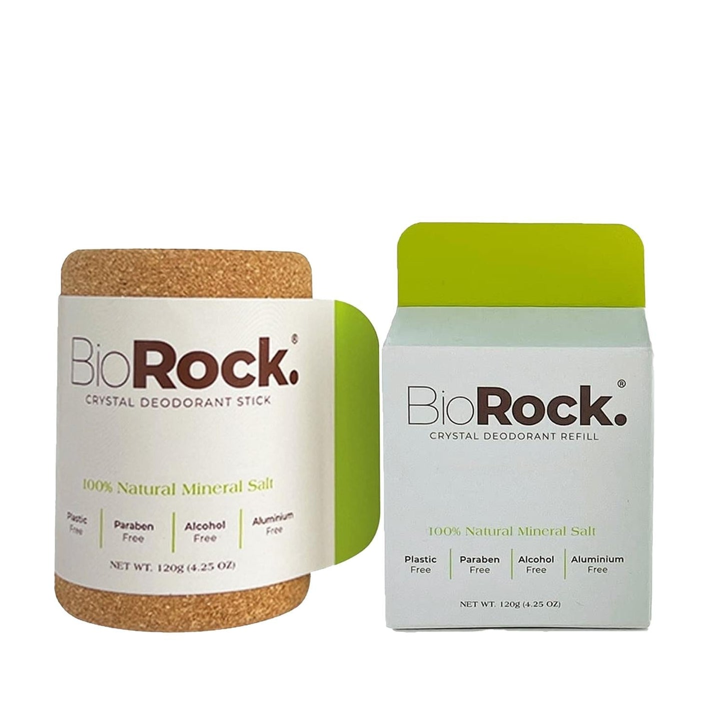 Biorock Natural Crystal Deodorant - 120g + 120g Refill, Chemical-Free Odor Protection