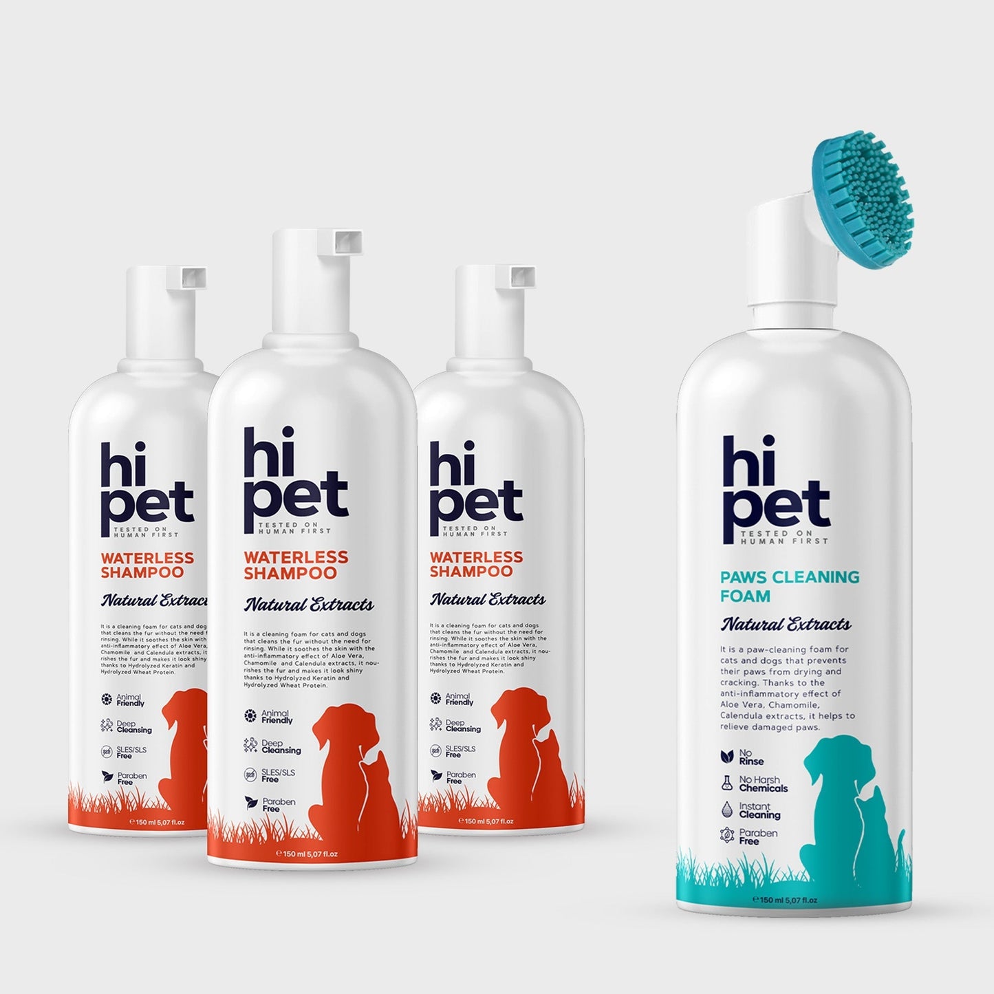 HiPet Ultra Waterless Cleaning Set, Dry Shampoo + Paw Cleaning Foam, 2-Piece Bundle