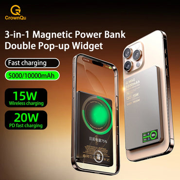 Qi 2.1 Magnetic Power Bank 3-in-1 Wireless Fast Charger 5000/10000mAh for iPhone, Apple Watch and AirPods, 15W Magnetic Wireless & 20W PD Portable Battery