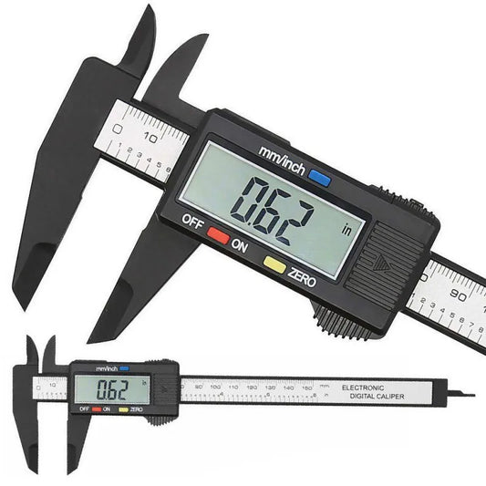 Digital Vernier Caliper 150mm & 100mm (6in/4in) LCD Electronic Measuring Gauge - Carbon Fiber Style