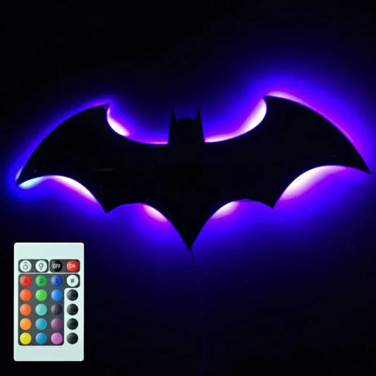Wooden Bat LED Wall Lamp with Remote - Decorative Night Light for Bedroom, Living Room & Bar