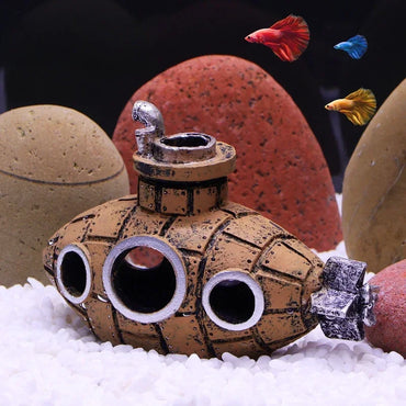 Resin Submarine Aquarium Ornament - Fish Tank Decoration & Shrimp Shelter (13 x 6 x 9 cm / 5.1 x 2.4 x 3.5 in) - Mini 5 x 3.3 x 2.3 cm (2.0 x 1.3 x 0.9 in)