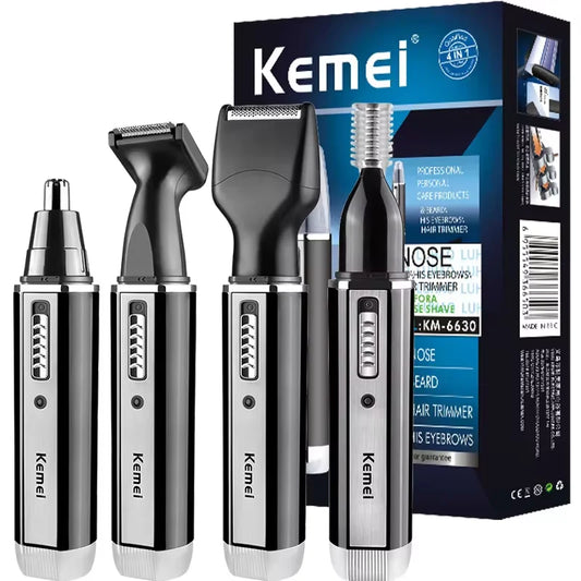4-in-1 Rechargeable Nose & Ear Trimmer for Men, Beard & Eyebrow Groomer with Washable Heads