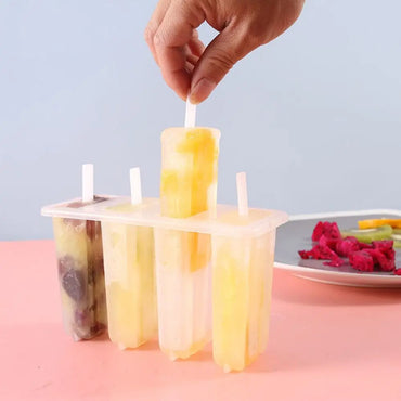 4-Cavity Popsicle Mold with Lid – Reusable Homemade Ice Pop Maker for Frozen Yogurt, Mung Bean & Ice Cream