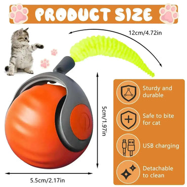 Interactive Rolling Cat Toy with Tail – USB Rechargeable Smart Ball, Dual-Speed Automatic Play
