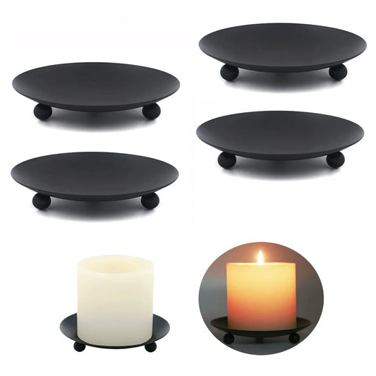 Iron Plate Candle Holder – Decorative Pillar & Votive Candlestick Pedestal, Gold/Black, 2 Sizes (7x7x1.5 cm / 2.8x2.8x0.6 in; 11x11x1.7 cm / 4.3x4.3x0.7 in)