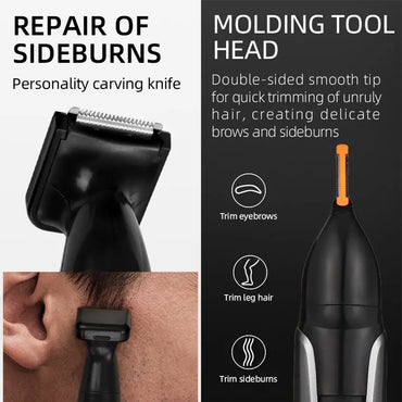 3-in-1 Rechargeable Nose & Ear Trimmer with Beard Trimmer, Micro Shaver and Eyebrow Groomer — Personal Grooming Kit