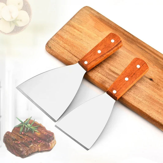 Wooden Handle Stainless Steel Offset Spatula for Steak, Burger, Pancake & Pizza - BBQ Kitchen Scraper
