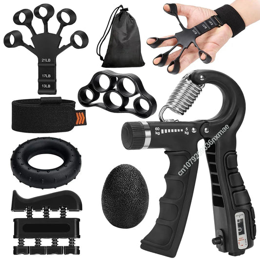 Adjustable Hand Gripper 10–60 kg (22–132 lb) Heavy-Duty Grip Strength Trainer — Wrist & Finger Exerciser with Accessories