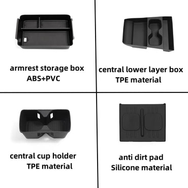 Armrest Storage Box & Cup Holder Organizer - Car Interior Anti-Dirt Pad, Black