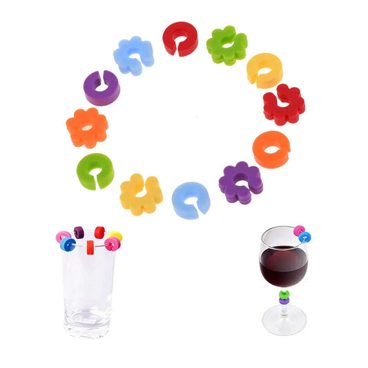 12-Pack Colorful Silicone Wine Glass Charms – Drink Markers & Cup Tags for Party, Wedding, Bar & Home
