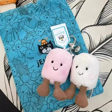 Cute Plush Cotton Cat Candy Two-Tone Soft Keychain Croissant & Cherry Charms