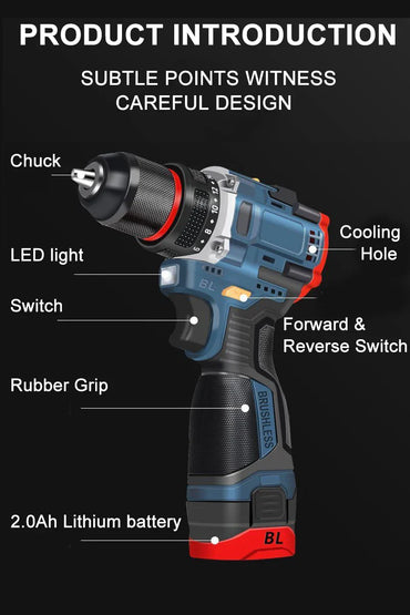 16.8V Brushless Cordless Drill & Impact Driver — 200 N·m Max Torque Electric Screwdriver for Home DIY