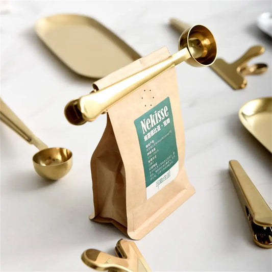 2-in-1 Stainless Steel Coffee Scoop with Sealing Clip - Measuring Spoon for Coffee, Tea & Powder
