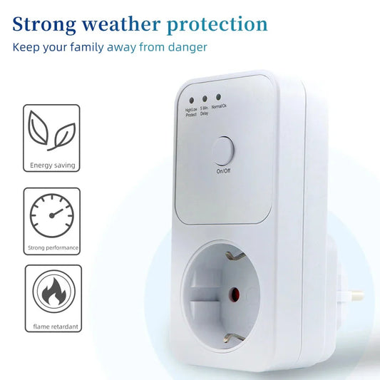 Refrigerator Voltage Protector 220V EU Plug — Automatic Surge Protector & Voltage Stabilizer Relay Socket for Home Appliances