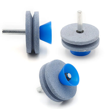 Diamond Grinding Stone Set for Electric Drill & Mower Blades – 6mm (0.24 in) & 6.35mm (0.25 in) Handles, Single & Double Layer Sharpeners