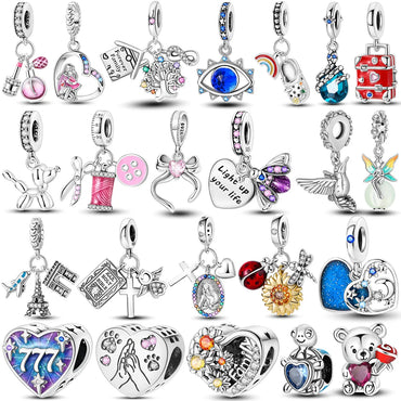 925 Sterling Silver Pink Butterfly & Luminous Firefly Charm – Dangle Bead for Bracelet or Necklace | Elegant DIY Jewelry Gift for Women