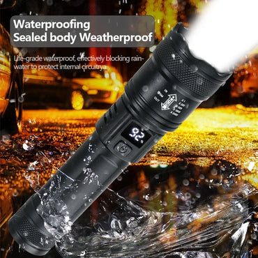 2000LM Tactical LED Flashlight with LCD Battery Display — USB-C Rechargeable Zoom Torch, IP67 Waterproof Power Bank for Camping & Emergency