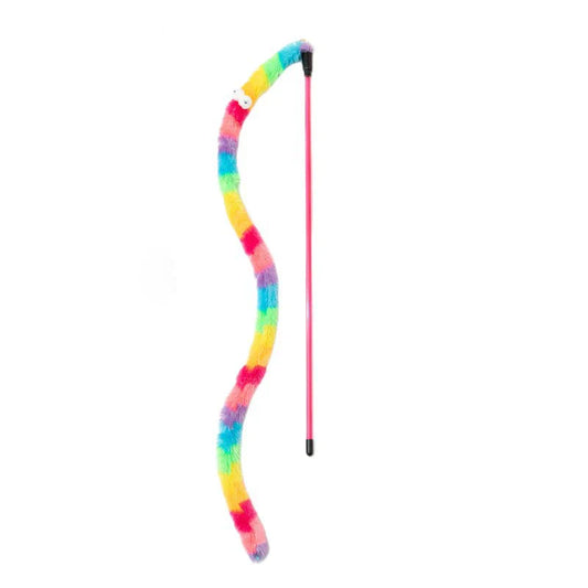 Interactive Cat Teaser Wand with Bell – Gradient Plush Caterpillar Tassel Toy for Cats