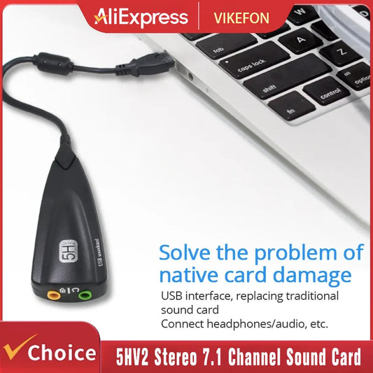 USB 7.1 External Sound Card – Virtual 7.1 Audio Adapter for PC Gaming, Plug-and-Play