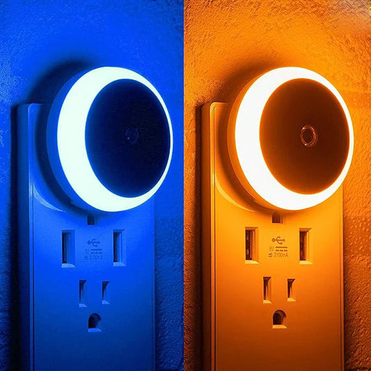 LED Plug-In Night Light with Dusk-to-Dawn Sensor Auto-Dim Wall Lamp for Bathroom Hallway Kitchen Bedroom