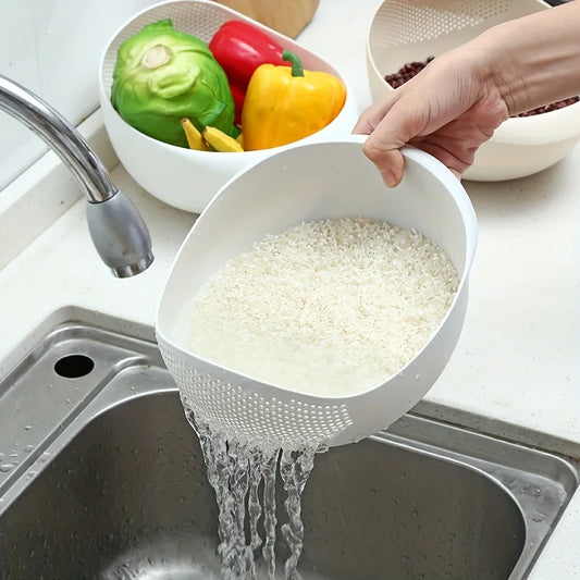 1-Piece Oval Rice Strainer Colander, Drainage Basket for Rice, Fruits & Vegetables