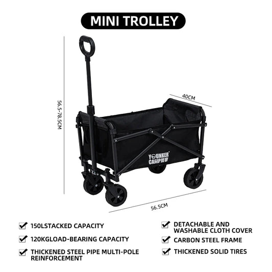 Collapsible Folding Beach Wagon Cart - Heavy-Duty Portable Utility Trolley for Camping & Outdoor (5-Inch Wheels)