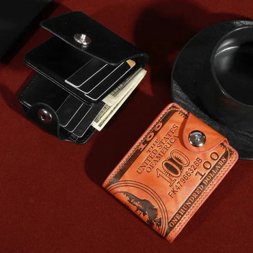 PU Leather Wallet with USD Print, High-Capacity Card & Cash Organizer with Zipper