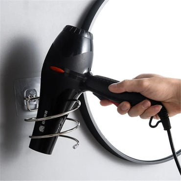 Wall-Mounted Hair Dryer Holder Stainless Steel Spiral Stand – Nail-Free Adhesive, 12 x 10 cm (4.72 x 3.94 in)