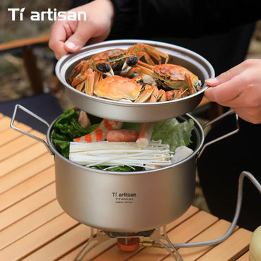 Titanium Camping Soup Pot Set 2.1L & 2.8L Lightweight Steamer with Steam Compartment - Multi-Functional Outdoor Cookware