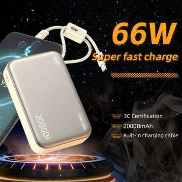 20000mAh 66W Fast Charge Power Bank with Built-In Cable & Digital Display, CCC Certified USB-C Portable Charger
