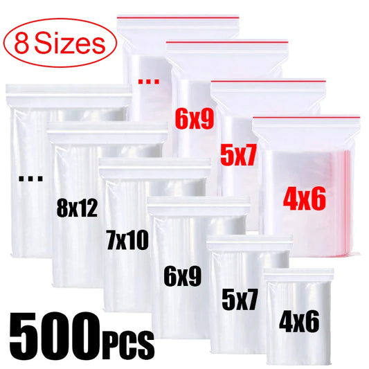Clear Thick Resealable PE Bags – Reclosable Zip Storage Pouches for Jewelry, Food & Crafts (Sizes 4×6–12×18 cm / 1.6×2.4–4.7×7.1 in, 100–500 Pack)