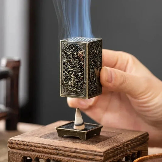 Square Vertical Incense Burner Small Xiangyun Alloy Incense Holder for Indoor Aromatherapy Home Décor