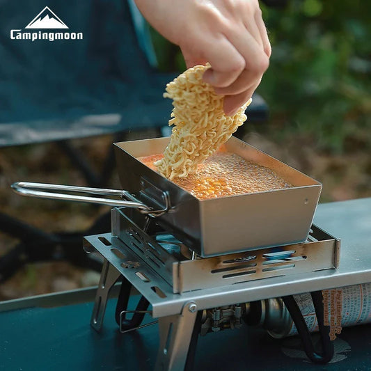 Portable Thickened Stainless Steel Camping Frying Pan with Deepened Detachable Handle — 8.3 x 5.5 x 2.4 in (21 x 14 x 6 cm)
