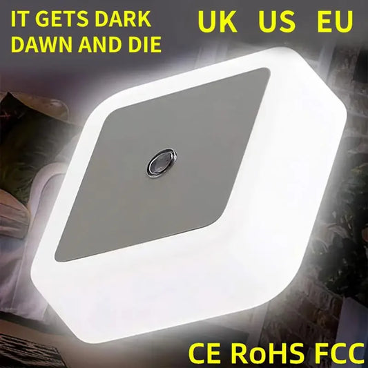 Mini LED Plug-in Night Light with Light Sensor – Square Nightlamp for Kids Bedroom Bedside Corridor (EU/US/UK, 110-240V)