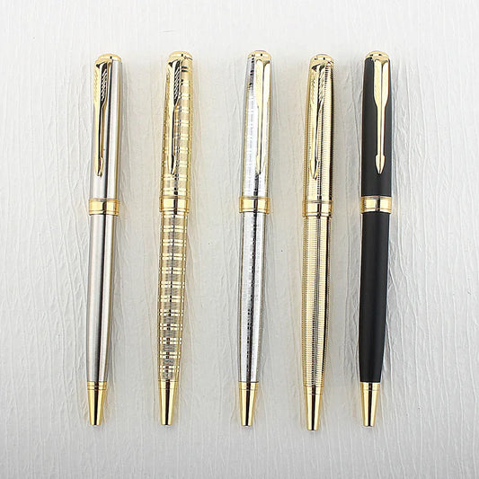 Luxury Metal Rollerball Pen 0.7mm Blue Ink - Gold Steel Signature Pen for Office & School