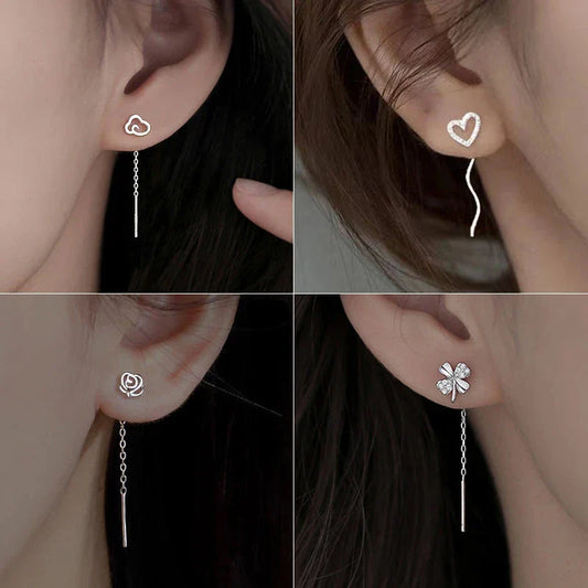 Long Tassel Heart Drop Earrings – Gold & Silver Korean Fashion Jewelry
