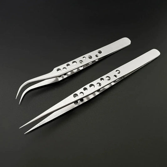 Anti-Static Precision Stainless Steel Tweezers Set - Curved & Straight Tips for Electronics & Phone Repair