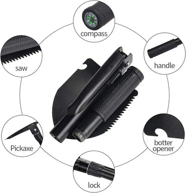 Compact Folding Camping Shovel – Military-Style Multi-Tool Pickaxe with Carry Pouch for Hiking, Hunting & Car Emergency