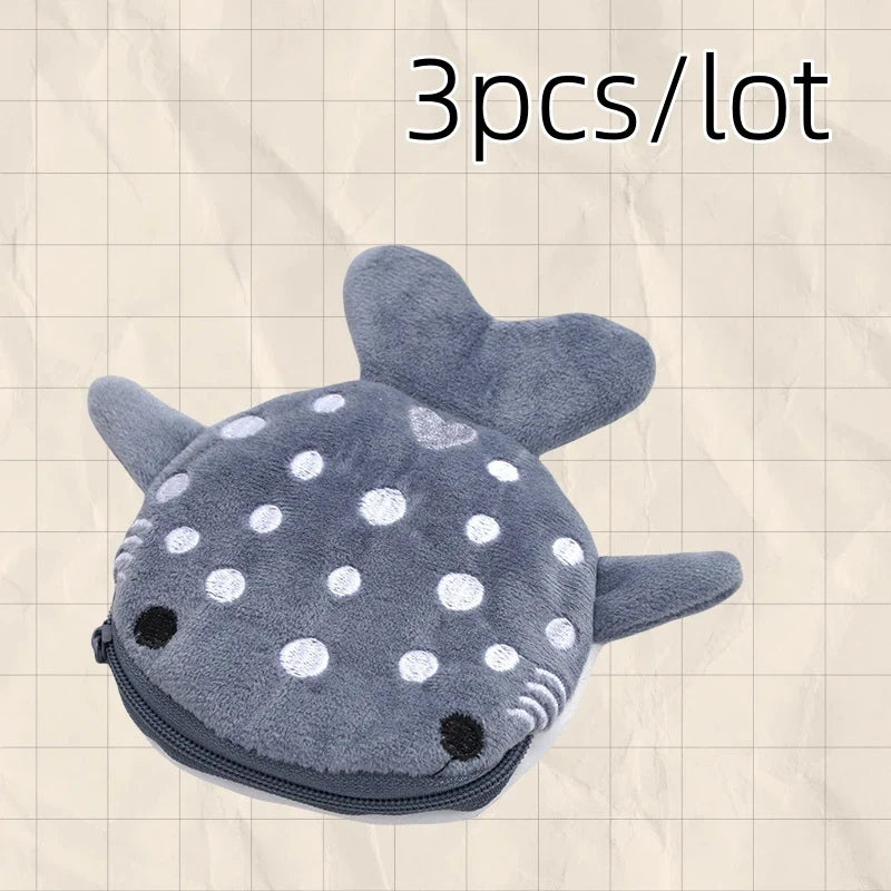 Cartoon Shark Plush Coin Purse Keyring, Zippered Coin Holder and Cable Organizer, Cute Small Gift