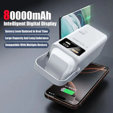 80000mAh Portable Power Bank 120W Max - Built-In Cables & Foldable Flashlight, Large Capacity Emergency Charger for iPhone Samsung