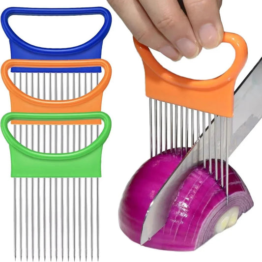 Colorful Onion Slicer & Holder - Stainless Steel Potato Chip Style Vegetable Slicer (1/2/3/4-Pack)