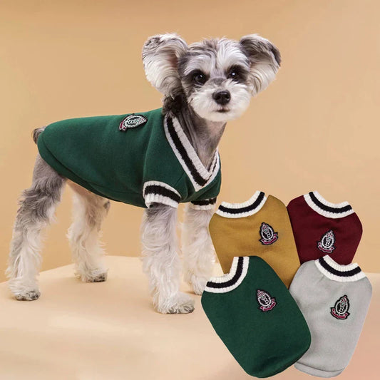 V-Neck Pet Sweater Winter Warm Puppy Vest Knitwear for Small & Medium Dogs & Cats Preppy College Style