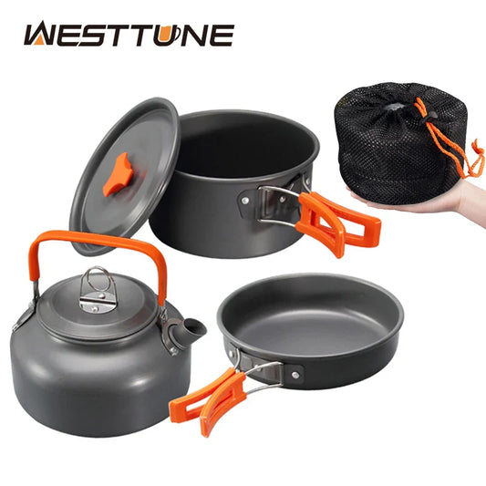 3-Piece Camping Cookware Set – Aluminum Pot, Frying Pan & Teapot | Portable Outdoor Cooking for Hiking, Camping & Picnic