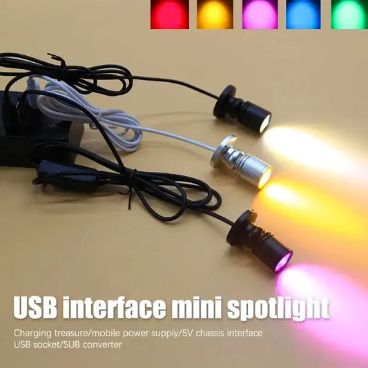 3W USB 5V LED Mini Spotlight - Surface Mount Rotatable Cabinet & Jewelry Display Light (Warm White + RGB)