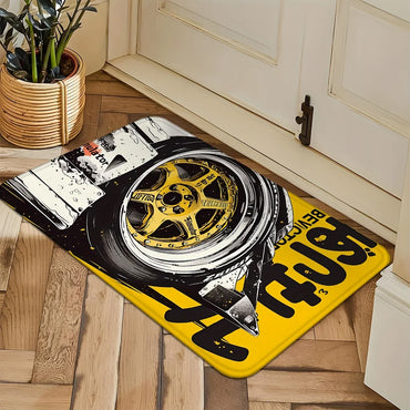 VIKAMA Racing Wheels Printed Carpet Soft Noise Reduction Entrance Door Mats Bedroom Bathroom Doorway Mats Home Decoration