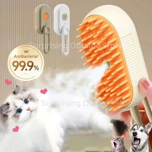3-in-1 Pet Steam Spray Grooming Brush for Cats & Dogs USB Rechargeable Massage Hair Removal Comb